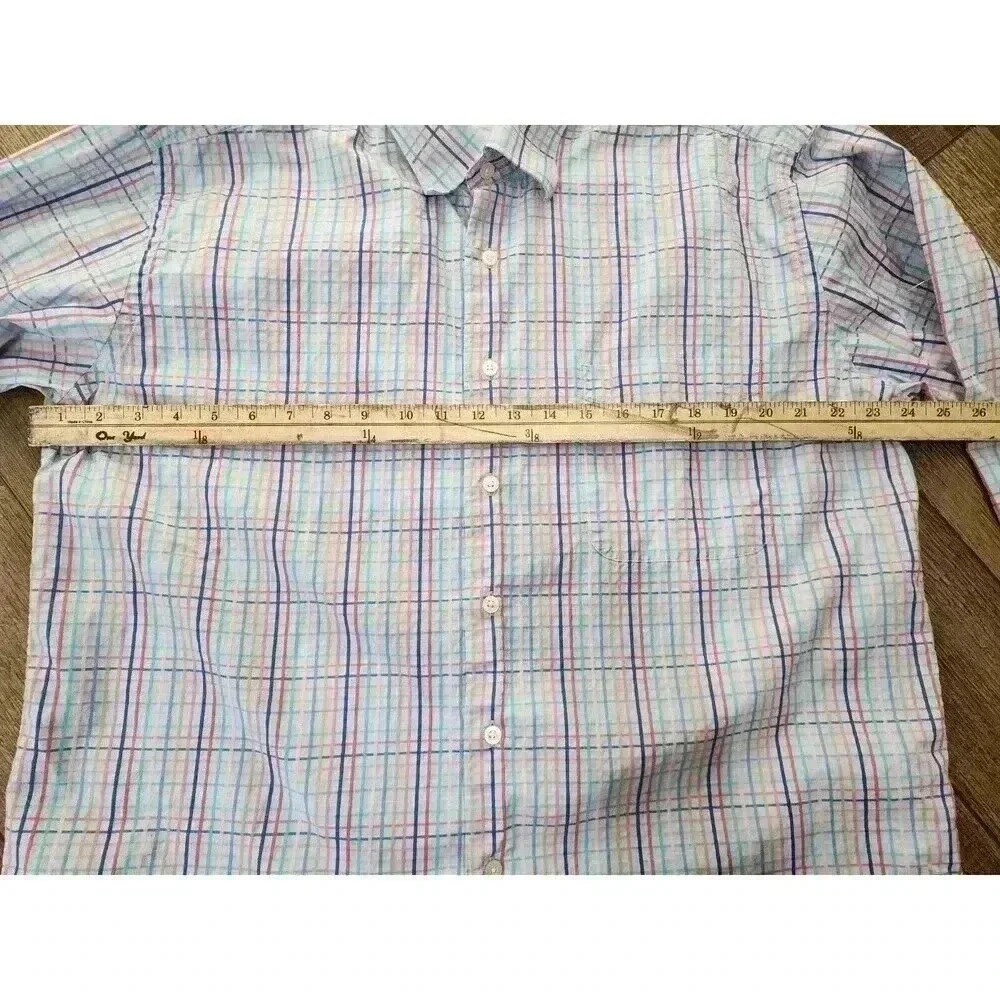 Alan Flusser Shirt Mens Large Blue Pink Green Colors Button Up Cotton Preppy - Picture 6 of 6